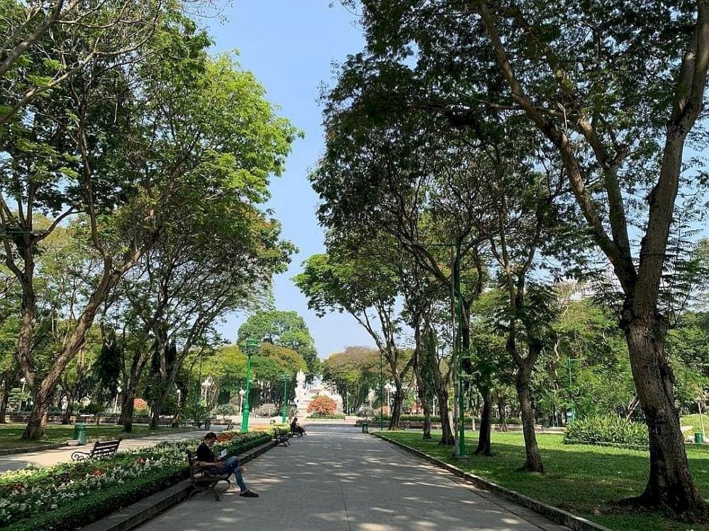 The park is a great spot for a break after a busy day of shopping 